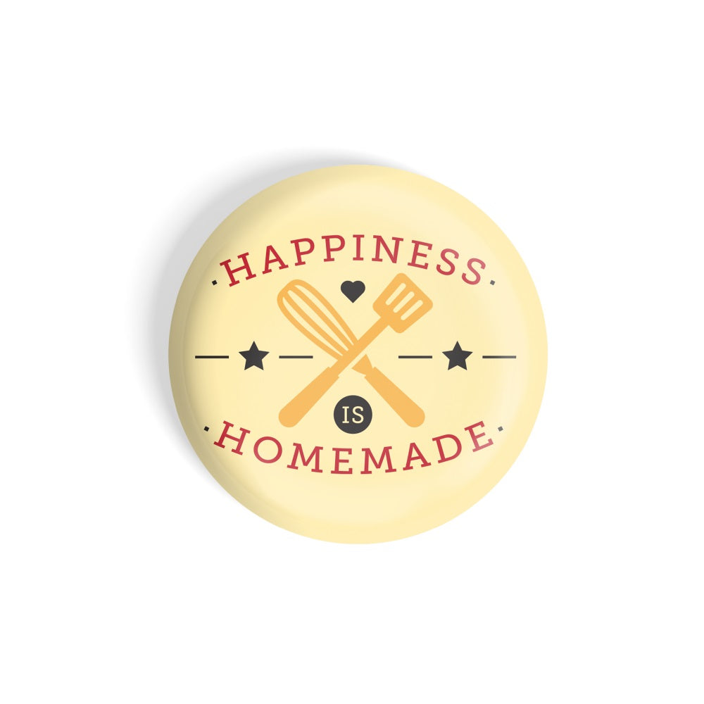 dhcrafts Round Fridge Magnet Yellow Food Lovers Happiness Is Homemade Baking Glossy Finish Design Pack of 1 (58 mm)